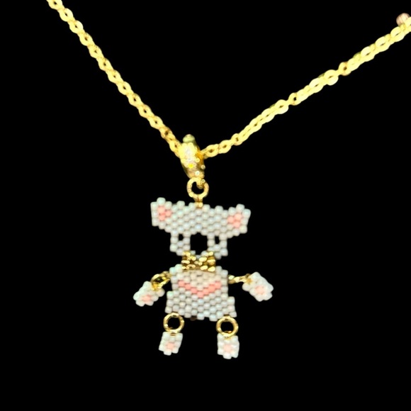 Dainty brick stitch, beaded koala bear pendant on gold chain with moving limbs - Picture 3 of 8